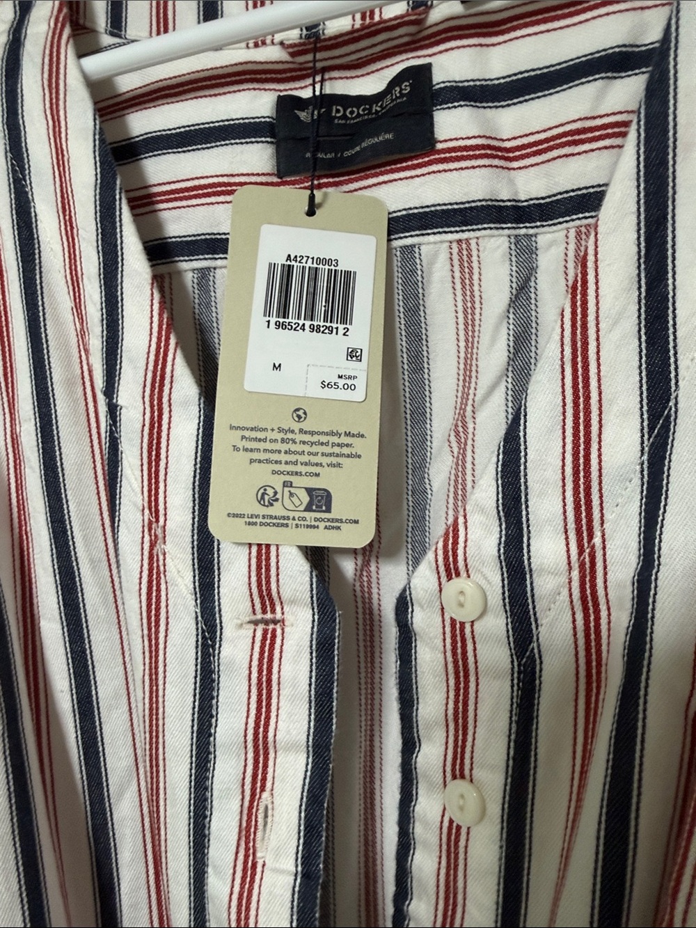 Dockers Striped Midi Dress with pockets in White, Red & Blue - Picture 2 of 10
